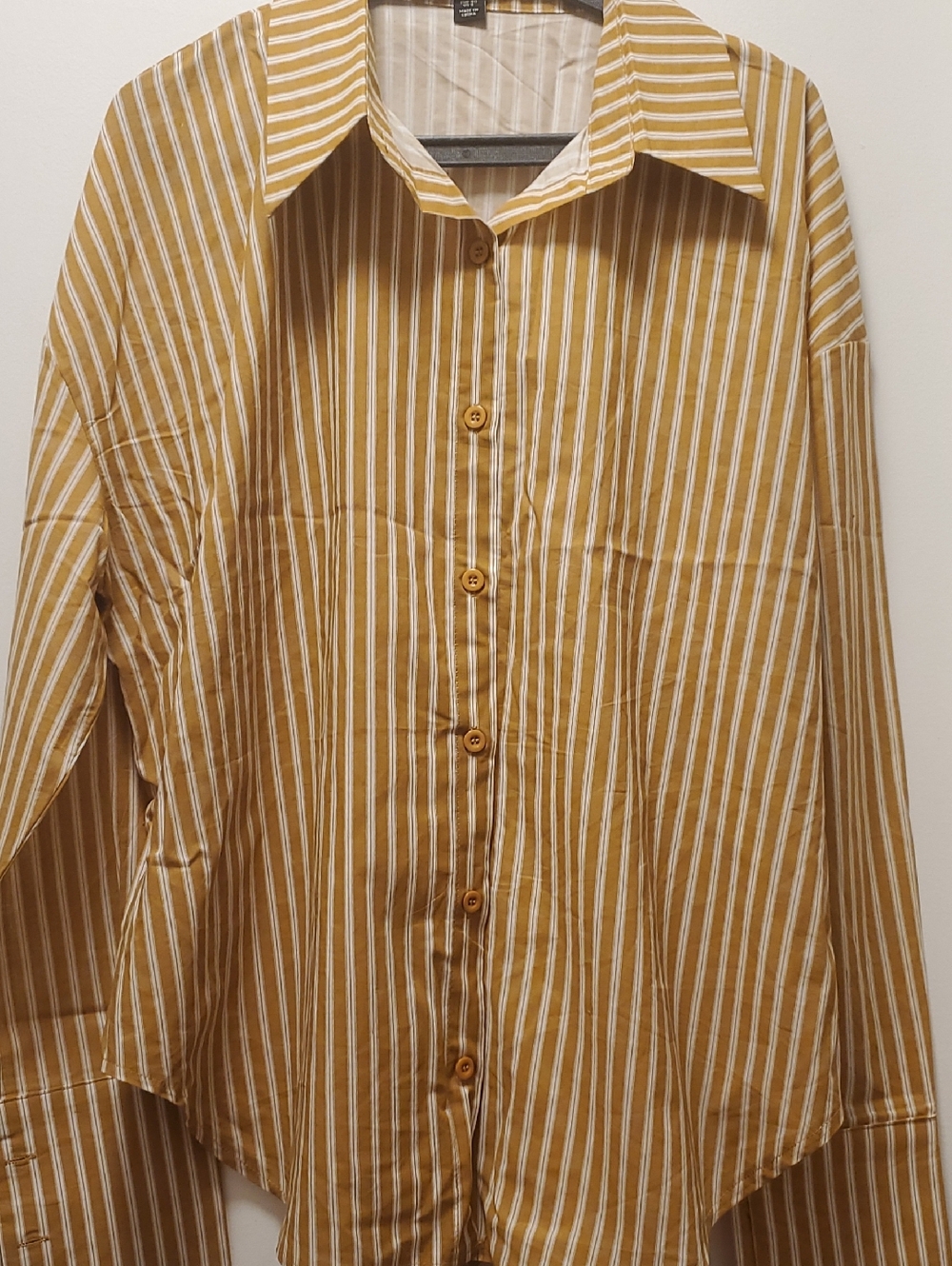 SHEIN Men’s Yellow & White Striped Button-Down Shirt